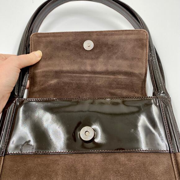 Gucci Brown Patent leather Shoulder Bag Tote Suede 90's Y2K Vintage FLAWED - Picture 11 of 15